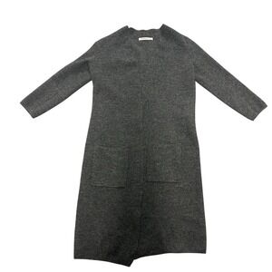 WoolOvers Cardigan Charcoal Gray Womens‎ Small Merino Wool Longline Open Pocket